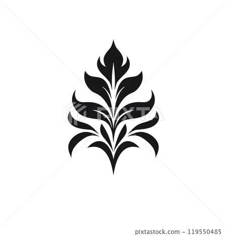 Black silhouette, tattoo of a leaf on white background. Vector. 119550485