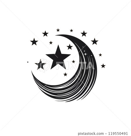 Black silhouette, tattoo of stars and wave on white background. Vector. Black silhouette, tattoo of stars and wave on white background. Vector. 119550491