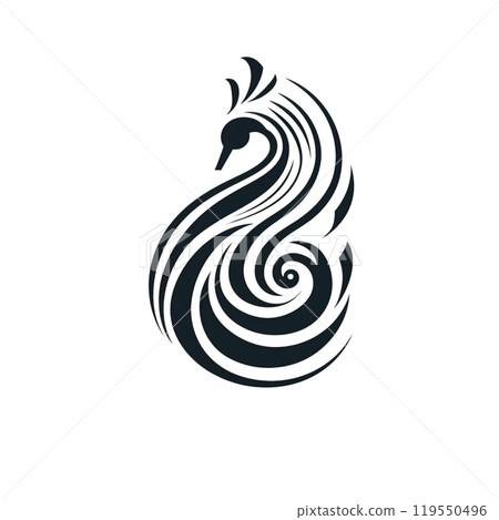 Black silhouette, tattoo of an abstract swirls on white background. Vector. Black silhouette, tattoo of an abstract swirls on white background. Vector. 119550496