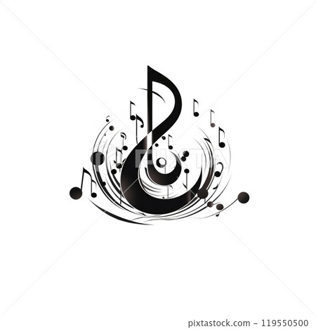 Black silhouette, tattoo of a treble clef and sheet music on white background. Vector. Black silhouette, tattoo of a treble clef and sheet music on white background. Vector. 119550500