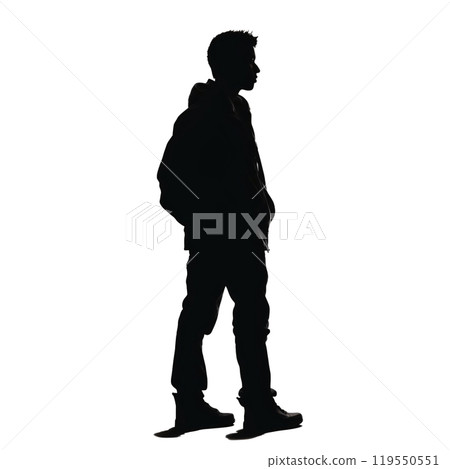Black silhouette, tattoo of a man in a jacket on white background. Vector. Black silhouette, tattoo of a man in a jacket on white background. Vector. 119550551