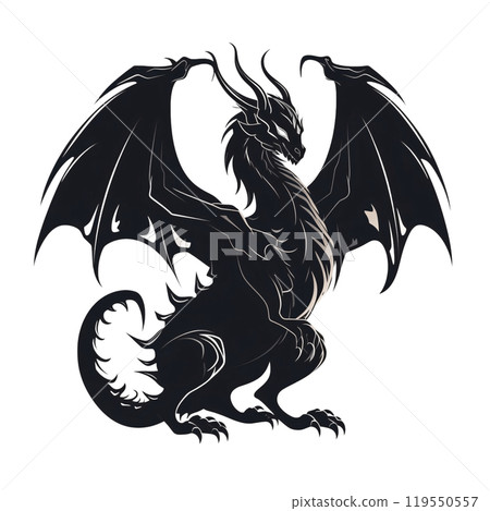 Black silhouette, tattoo of a dragon on white background. Vector. Black silhouette, tattoo of a dragon on white background. Vector. 119550557