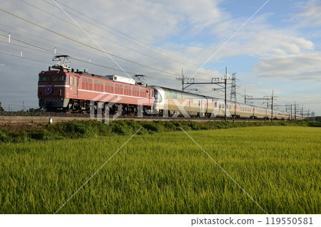 Sleeper express train Cassiopeia running on the Tohoku Main Line Sleeper express train Cassiopeia running on the Tohoku Main Line 119550581