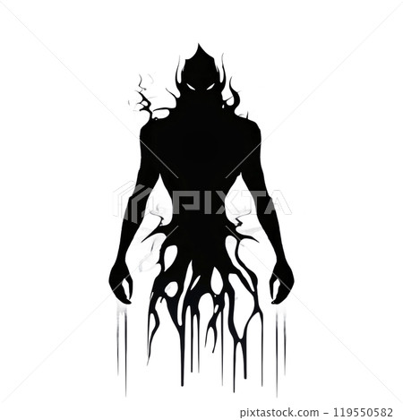Black silhouette, tattoo of a dark monster, demon on white background. Vector. Black silhouette, tattoo of a dark monster, demon on white background. Vector. 119550582