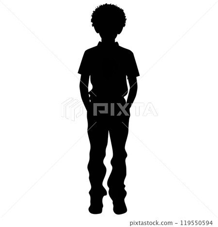 Black silhouette, tattoo of a boy with hands in pockets on white background. Vector. 119550594