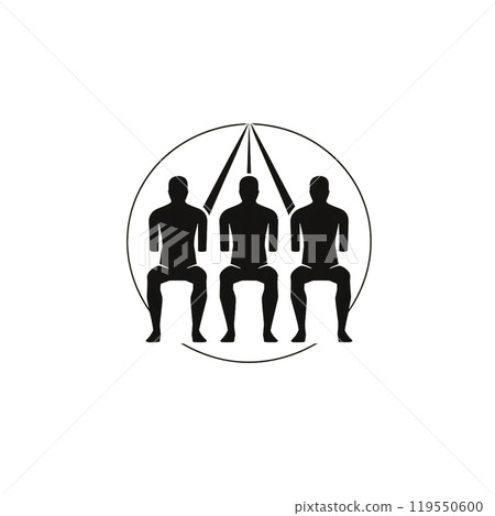 Black silhouette, tattoo of three people sitting in a circle on white background. Vector. 119550600