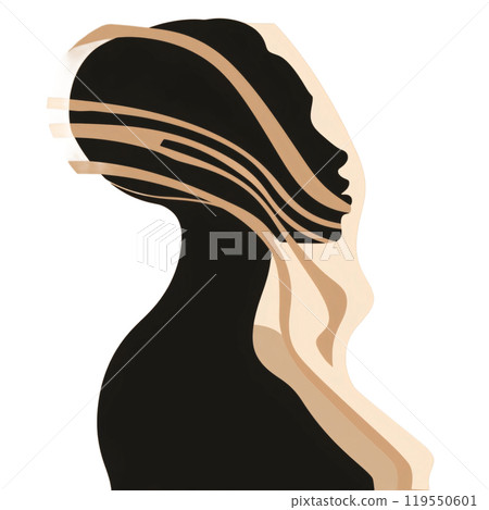 Black silhouette, tattoo of a woman on light background. Vector. Black silhouette, tattoo of a woman on light background. Vector. 119550601