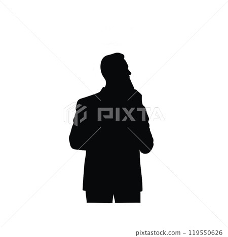 Black silhouette, tattoo of a man against a background of icons on white isolated background. Vector. Black silhouette, tattoo of a man against a background of icons on white isolated background. Vector. 119550626
