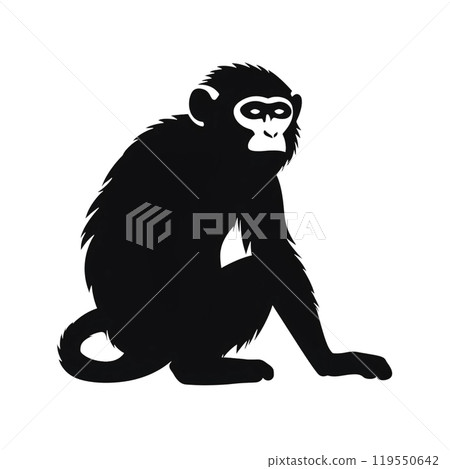 Black silhouette, tattoo of a monkey, chimpanzee on white isolated background. Vector. Black silhouette, tattoo of a monkey, chimpanzee on white isolated background. Vector. 119550642