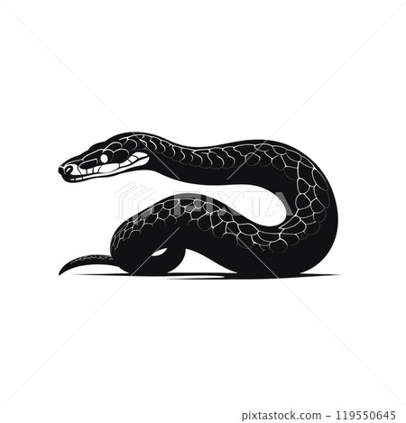 Black silhouette, tattoo of a snake on white isolated background. Vector. Black silhouette, tattoo of a snake on white isolated background. Vector. 119550645