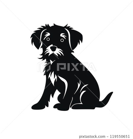 Black silhouette, tattoo of a puppy on white isolated background. Vector. Black silhouette, tattoo of a puppy on white isolated background. Vector. 119550651
