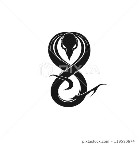 Black silhouette, tattoo of a snake on white isolated background. Vector. 119550674