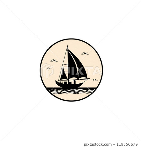 Black silhouette, tattoo of a boat, sailboat on white isolated background. Vector. 119550679