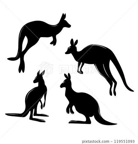 Vector set of kangaroo silhouettes. Australian cute marsupial Vector set of kangaroo silhouettes. Australian cute marsupial 119551093