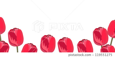 Spring illustration with tulips. Happy birthday, holiday, celebration greeting and invitation card. Colorful floral banner with flowers on light background. Modern floral compositions. Copy space Spring illustration with tulips. Happy birthday, holiday, celebration greeting and invitation card. Colorful floral banner with flowers on light background. Modern floral compositions. Copy space 119551275