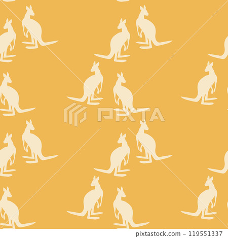 Seamless pattern with Kangaroo silhouette on color background. Vector illustration for card design, poster, fabric, textile. Pray for Australia and animals 119551337