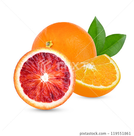 Red Orange Orange fruit slice on white background . Red Orange Orange fruit slice on white background . 119551861