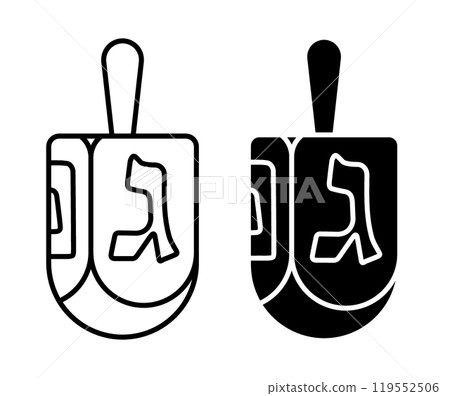 Linear icon. Hanukkah Jewish dreidel toy with letters of the alphabet for prediction. Simple black and white vector isolated on white background 119552506