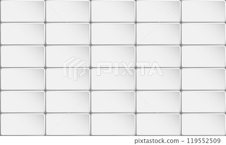 Rectangular silver colored tile buttons wall with rounded corners. Gray ceramic copy space for design of web pages and interface. 3D vector background 119552509