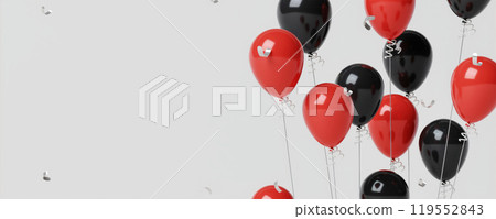 Cluster of Red and Black Balloons Against Light Background 3D Render Cluster of Red and Black Balloons Against Light Background 3D Render 119552843
