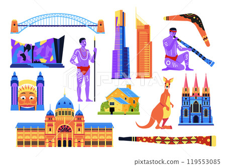Getting to know Australia - flat design style objects set Getting to know Australia - flat design style objects set 119553085