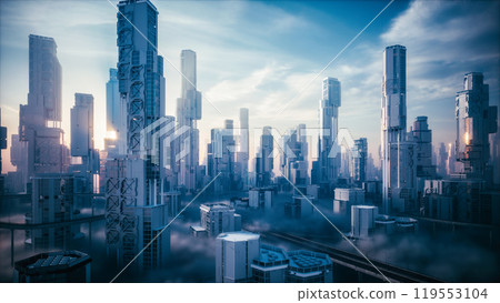 Futuristic sci fi city. High-tech city of the future 119553104