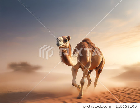 Image of a camel in the sunset 119553109