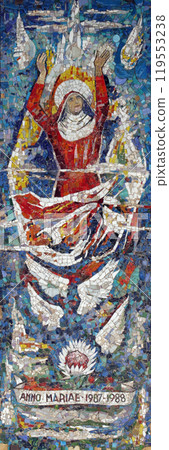 Icon of Madonna and the Child, gift from South Africa in the Basilica of the Annunciation, Nazareth, Israel 119553238