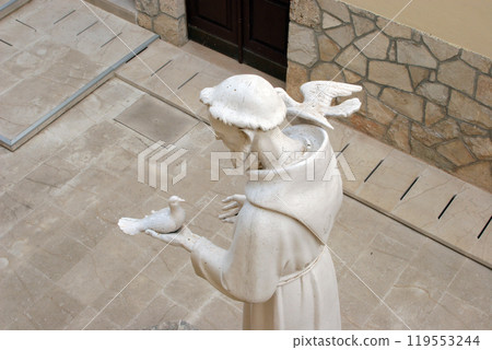 Saint Francis of Assisi, statue in the Sanctuary of The Blessed Mary of Jesus Crucified Petkovic in Blato, Korcula island, Croatia 119553244