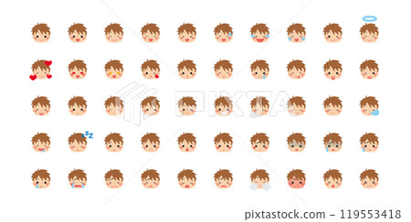 Cute little boy emoji illustration icon face expression white background vector set variation 119553418