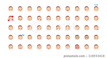 Cute little boy emoji illustration icon face expression white background vector set variation 119553419