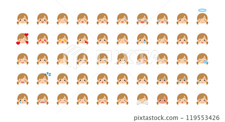 Cute little girl emoji illustration icon face expression white background vector set variation 119553426