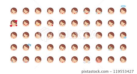 Cute little girl emoji illustration icon face expression white background vector set variation 119553427