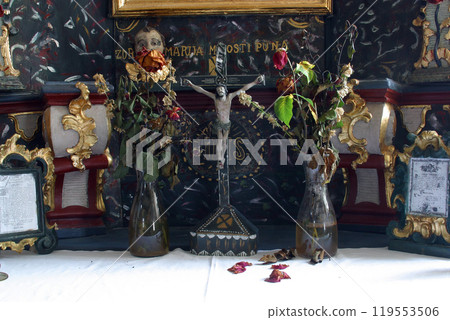 Crucifix on Our Lady's altar in the chapel of St. Anthony of Padua in Grabrovec, Zabok, Croatia Crucifix on Our Lady's altar in the chapel of St. Anthony of Padua in Grabrovec, Zabok, Croatia 119553506