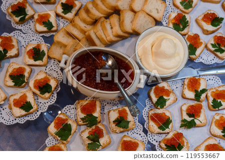 Elegant Appetizer Platter with Caviar and Cream Elegant Appetizer Platter with Caviar and Cream 119553667