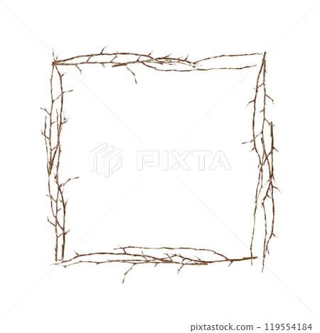 Autumn and winter wooden branch without leaves frame on white. Christmas watercolor illustration for Thanksgiving, Harvest Festival, Halloween winter party decoration in realistic style. Autumn and winter wooden branch without leaves frame on white. Christmas watercolor illustration for Thanksgiving, Harvest Festival, Halloween winter party decoration in realistic style. 119554184