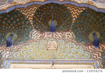 Peacock Gate at the Chandra Mahal, Jaipur City Palace in Jaipur, Rajasthan, India Peacock Gate at the Chandra Mahal, Jaipur City Palace in Jaipur, Rajasthan, India 119554276