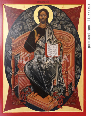 Christ Almighty, altarpiece in the Saint Lawrence church in Kleinostheim, Germany Christ Almighty, altarpiece in the Saint Lawrence church in Kleinostheim, Germany 119554303