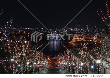 燈火通明的函館夜景 119554590
