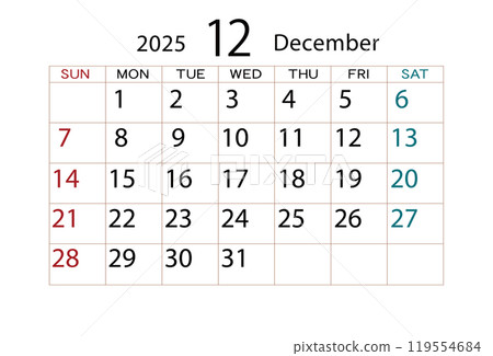 2025年12月曆 ⑵ 2025年12月曆 ⑵ 119554684