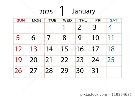2025 calendar January ⑵ 119554685