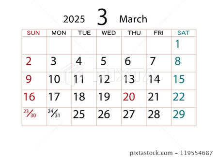 2025 calendar March ⑵ 119554687