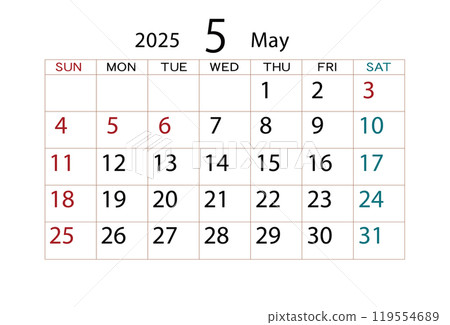 2025 calendar May 2 119554689