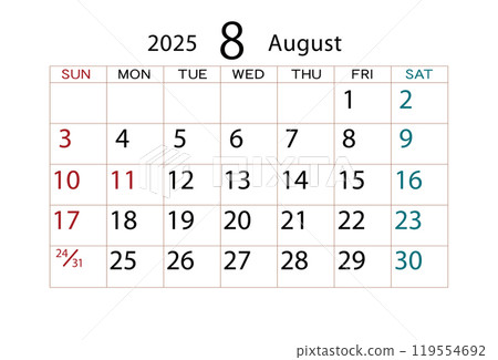 2025年八月曆 ⑵ 119554692