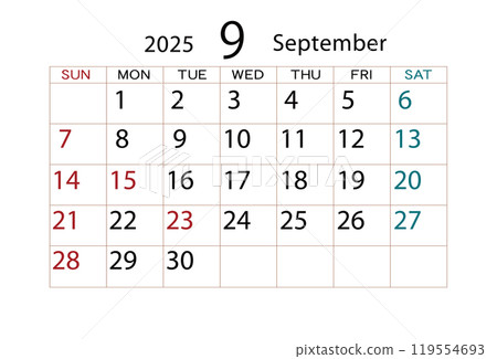 2025 Calendar September ⑵ 119554693