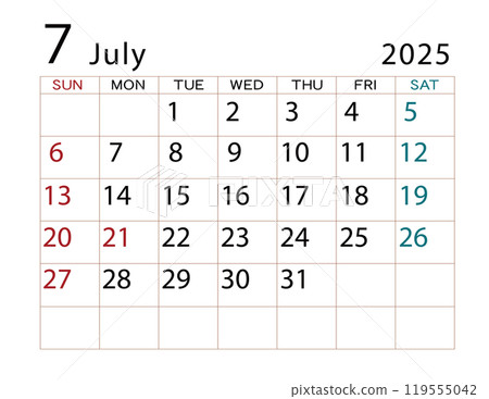 2025年7月曆 ⑵ 119555042