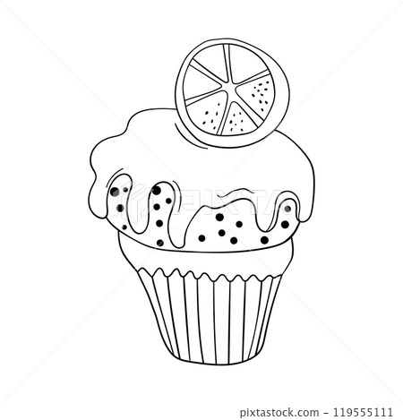 Muffin cake, sweet cupcake with cream, delicious pastries. Modern vector illustration, logo for cafe, restaurant, pastry shop. Dessert icon. Symbol for a candy bar Muffin cake, sweet cupcake with cream, delicious pastries. Modern vector illustration, logo for cafe, restaurant, pastry shop. Dessert icon. Symbol for a candy bar 119555111
