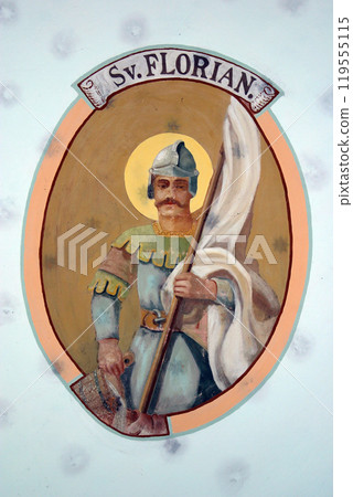 Saint Florian, fresco in the parish church of St. Catherine of Alexandria in Zagorska Sela, Croatia 119555115