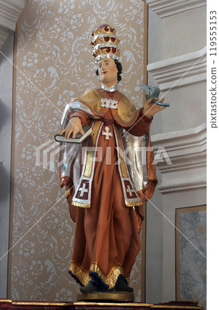 Statue of Saint on the main altar in Saints Cosmas and Damian church in Vrhovac, Croatia 119555153