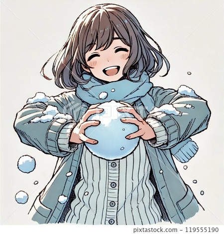 Girl making snowballs 119555190